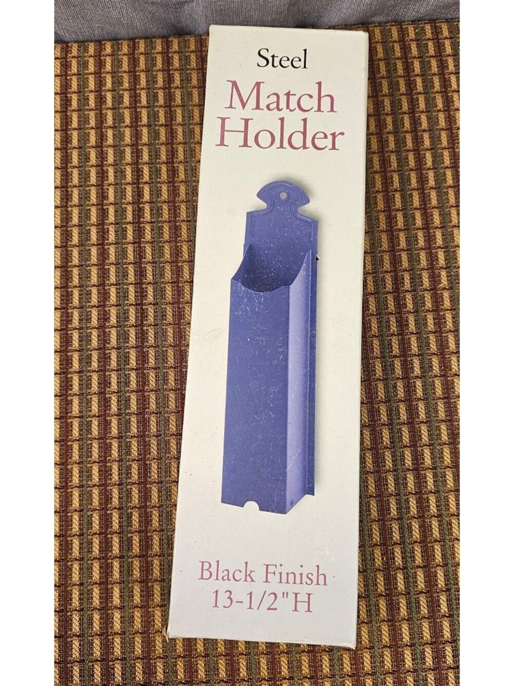Steel Match Holder Black Finish 13-1/2" H Durable Wall-Mount Design Vintage-Insp